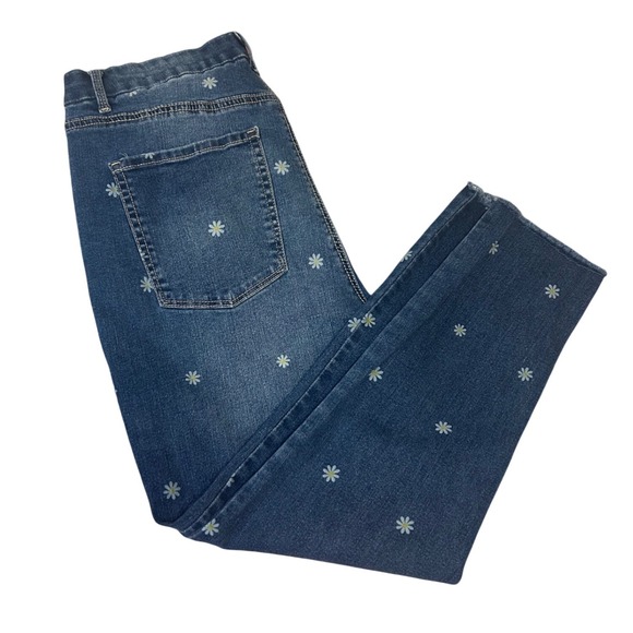 Denim - Daisy print dopamine high rise stretch fun funky‎ Jeans junior sz 17 women sz 14